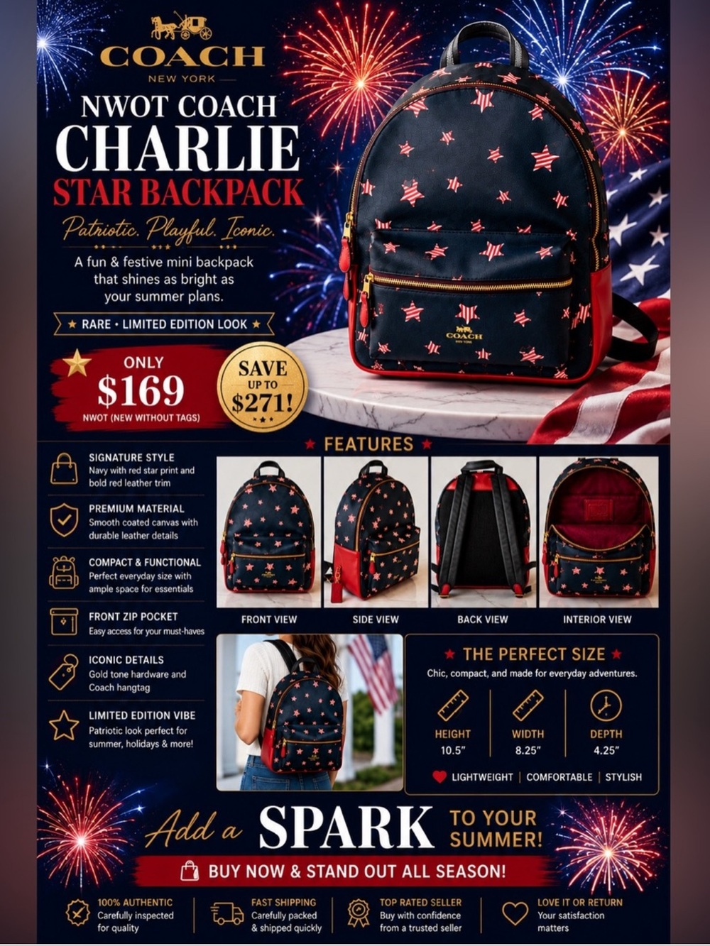 Coach Star-Print Mini Backpack - Black with Red Accents - Picture 10 of 16